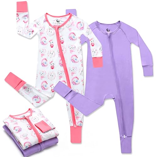 Image of CubbieMoon Bamboo Viscose Baby Pajamas - 2-Pack Soft Viscose Baby Pajamas 2-Way Zipper Convertible, Stretchy Sleepwear 0-24M