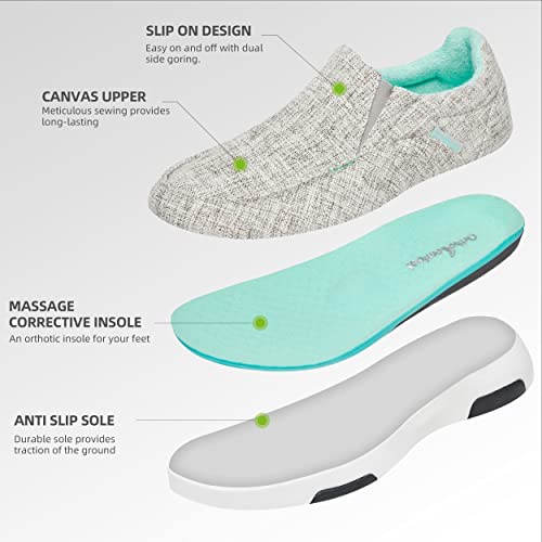Orthocomfoot Canvas Slip On Loafers For Womens, Plantar Fasciitis Supportive Fashion Boat Shoes For Flat Feet, Leisure Vintage Flat Driving Shoes Light Grey Green Size 9 #TOP5