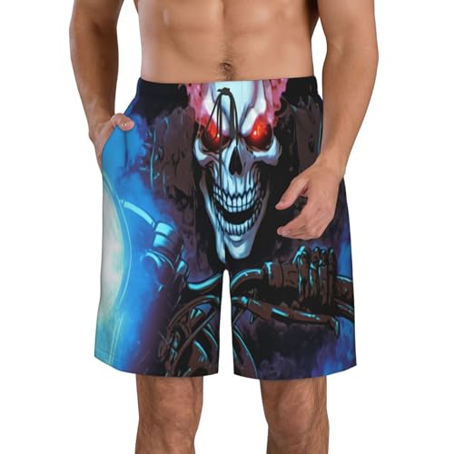 Skeleton Motorcycle Men's Beach Pants-Quick-Dry & Comfortable Mens Beach Shorts for Men, Perfect for Surfing and Everyday Wear White