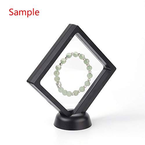 LiQunSweet Rhombus Shaped 3D Floating Display Case Plastic Frame Holder Stands with Transparent Membrane for Jewelry Ring Necklace Earring Bracelet Medal Display - 11x11cm