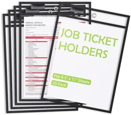 suituts 25 Pack Dry Erase Pockets Sleeves 10x13 Inches Reusable Job Ticket Holders Plastic Pocket Protector Sleeves for Documents, Classroom Teacher Supplies and Shop Tickets (Black)