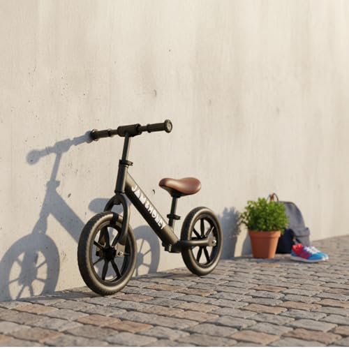 Image of Amazon Brand - Jam & Honey 12T Balance Bike for Kids | Adjustable Handlebar & Seat | Anti-Puncture Wheels | Max Weight 25 Kg | 2+ Years | Black