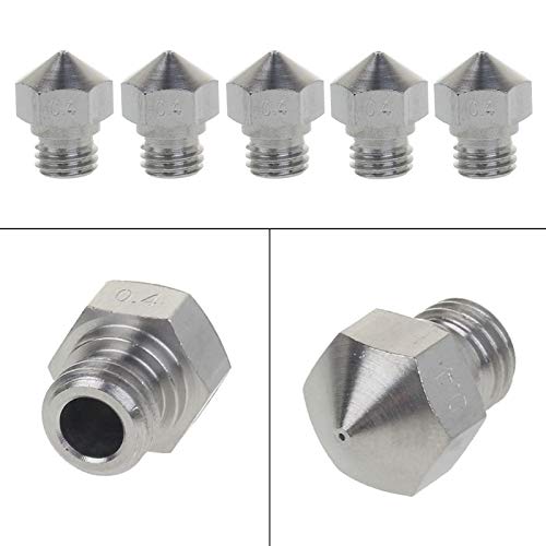 Lysee 3D Printer Parts & Accessories - 5Pcs MK10 Stainless Steel Nozzle for 3D Printer Parts 0.4mm 1.75mm Filament M7 Thread Nozzles