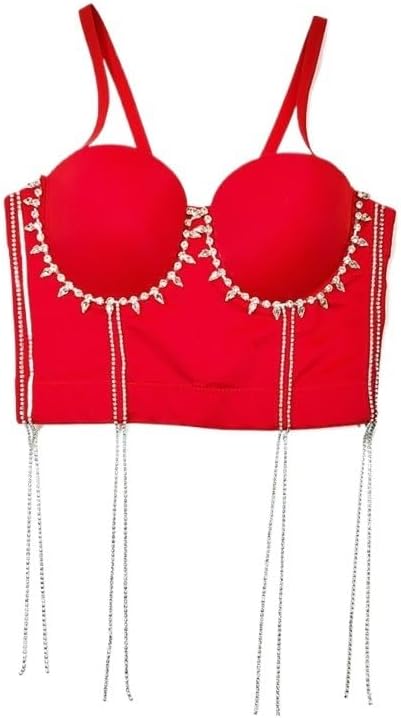 Hip-hop Belly Dance Performance Tube Top Nightclub Sexy Body Shaping Fishbone Bra Tassel Rhinestone Beaded Suspenders