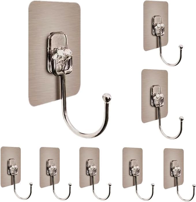 10 Pcs Heavy Duty Adhesive Wall Hooks – Waterproof Stainless Steel Stick On Hooks for Towel, Coat & Kitchen Storage – Damage-Free Wall Hangers for Bathroom, Home, and Office Organization-image-32
