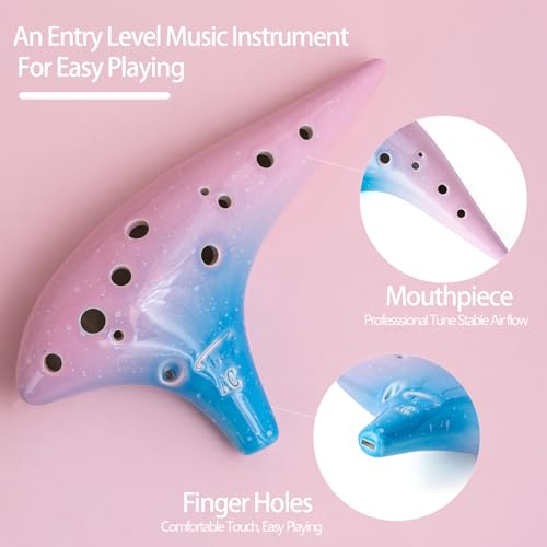 Image of inchOcean Notes inch 12 Hole Sweet Potato Ocarina Graceful Shape Pottery Ocarina in Alto C (Cyan Ice Crack)