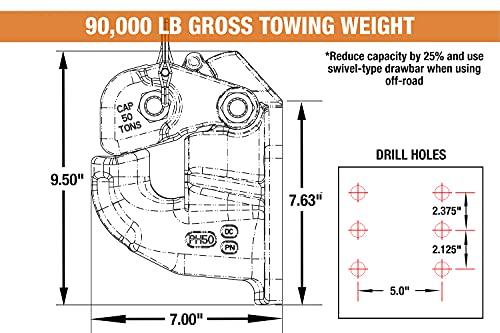 Image of Buyers Products PH50 50 Ton Pintle Hook 6 Hole Mount Heavy Duty Hitch