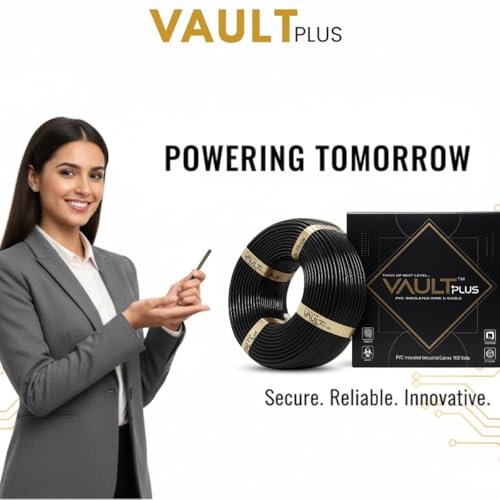 Image of VAULTPlus Black 0.75 Sq Mm Electrical Wire | 90 Meter Roll | Flexible Single Core CCA Copper Cable for Home & Industrial Wiring