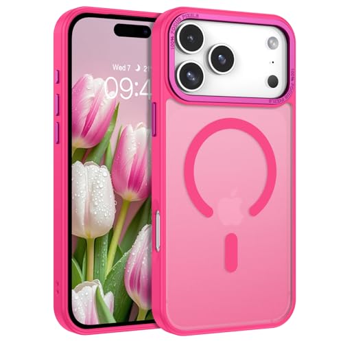 Image of YINLAI for iPhone 17 Pro Case 6.3-inch,Magnetic Compatible with MagSafe, Slim Matte Anti-Fingerprint, Shockproof Full Body Military Grade Protection for iPhone 17 Pro Cover, Hot Pink