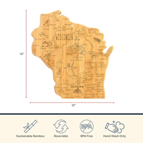 Tabla de cortar y servir con forma de Wisconsin en bambú miniatura 5