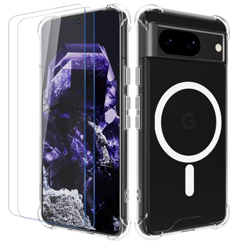 Coque Pixel 8 magnétique transparente étui antichoc silicone chargeur sans fil avec écran rigide