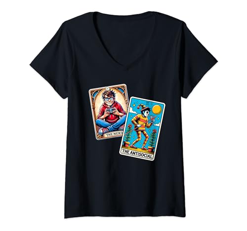 Mujer El tarot nerd y la lectura de cartas del tarot divertido antisocial Camiseta Cuello V