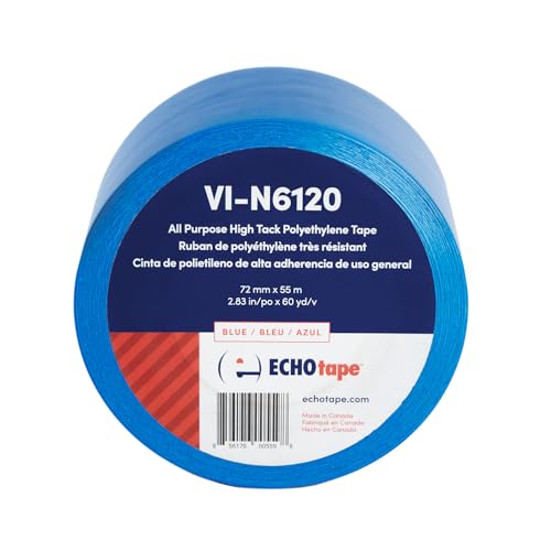 Image of ECHOtape VI-N6120 | Blue Multi-Purpose Construction Tape | Stucco Masking Tape | Temporary Hold Tape | No Residue Vinyl Tape | Vinyl Repair Tape | Vinyl Floor Marking Tape | 2.83 in x 60 yds