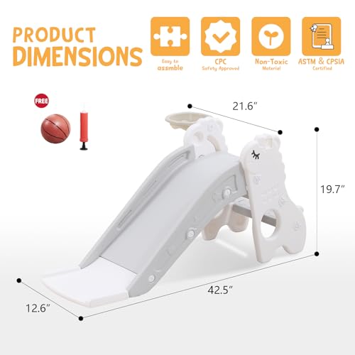 Toddler Slide for Kids Indoor Baby with Climber Ball Pit Slide in Pearl White Kids Indoor Freestanding Playset with Basketball Hoop - image 8