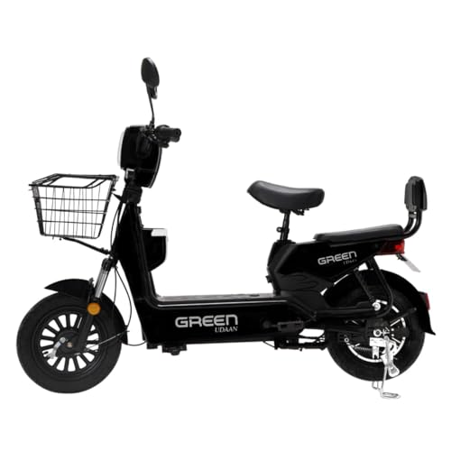 Image of Green Udaan Low Speed Electric Scooter Non RTO 80KM Range Lithium Battery with Portable Charger (Black)