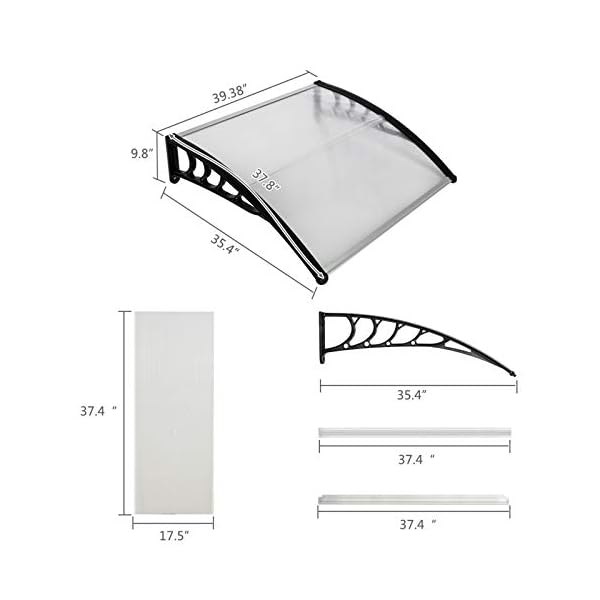   Window-Awning-Door-Canopy-Outdoor-Polycarbonate-Cover-Outdoor-Front-Door-Patio-Canopy-UV-Rain-Snow-Sunlight-Protection-40-x-40-White-CanopyBlack-Bracket