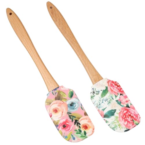 MAGICLULU Silicone Spatula with Wooden Handle, Reusable Rubber Scrapers for Baking Mixing and Cooking, Silicone Kitchen Spatula, 11.8In