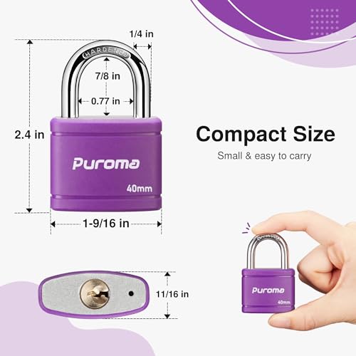 image for Puroma 2 Pack Keyed Padlock with 3 Keys Alike, 1.1 Inch Locker Lock 40