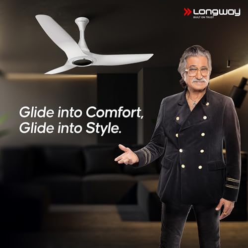 Image of LONGWAY Glideon 1200mm BLDC Ceiling Fan with Remote Control | Premium Look with Ultra Silent Performance | ABS Blade & Body | BEE 5 Star Rated | Anti-Dust Ceiling Fan | 5 Years Warranty (White)