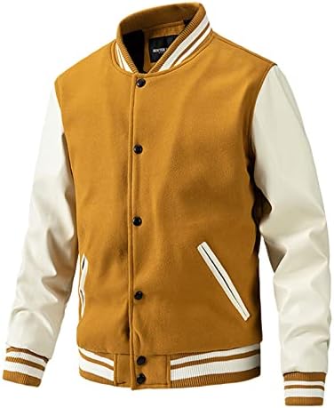 DYGUYTH Mens Varsity College Jacket Baseball,Casual Slim Fit Cotton Bomber Jackets Classic Color Block Raglan Sports Outwear With Snaps Orange XL