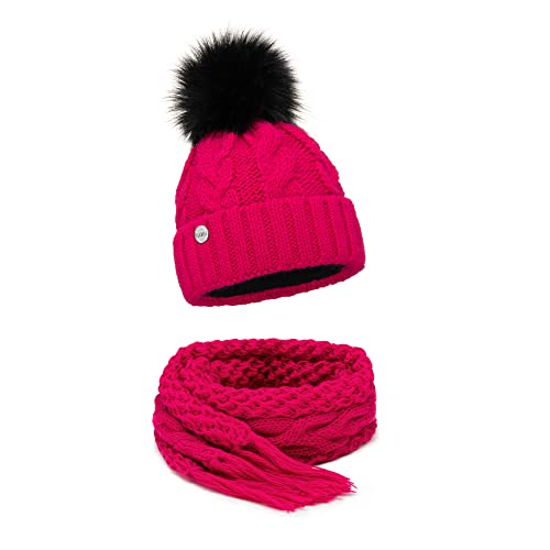 ELIMELI® Gorro de invierno para mujer con pompón de pelo y forro polar, forro polar, cálido gorro de punto para mujer, gorro de invierno con pompón de piel sintética, gorro de punto holgado, fabricado