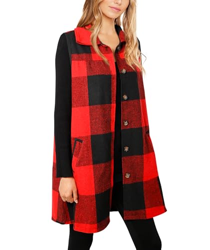 Women's Plaid Vest Buffalo Casual Lapel Open Front Sleeveless Cardigan Jacket Coat with Pockets