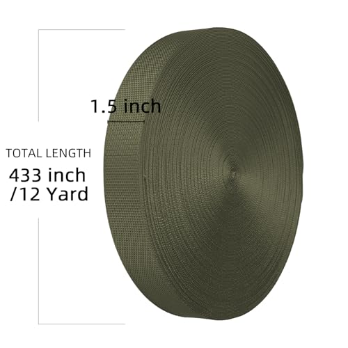 Image of Nylon Webbing 1.5 Inch, Heavy Duty Nylon Webbing Strap 12 Yard,Durable Nylon Strapping for Indoor or Outdoor Gear, DIY Crafting, Repairing, (ArmyGreen, 12 Yard)