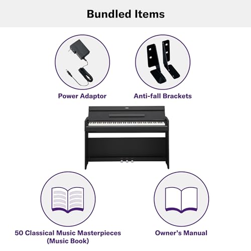 Image of Yamaha Arius Series Slim Digital Upright Piano, Grand Sound, Compact Weighted Keyboard, Black (YDPS35B)