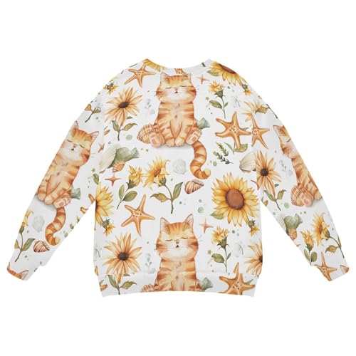 JUNZAN Cute Cartoon Cats Sunflowers Seastars White Little Boys Sweatshirts Hoodies Crewneck Kids Hoodies Boys Camping 4T2