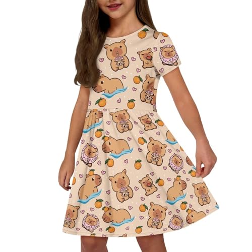 Image of Short Sleeve Dress for Girls with Pockets Cute Toddler Girl Clothes Summer 2-12