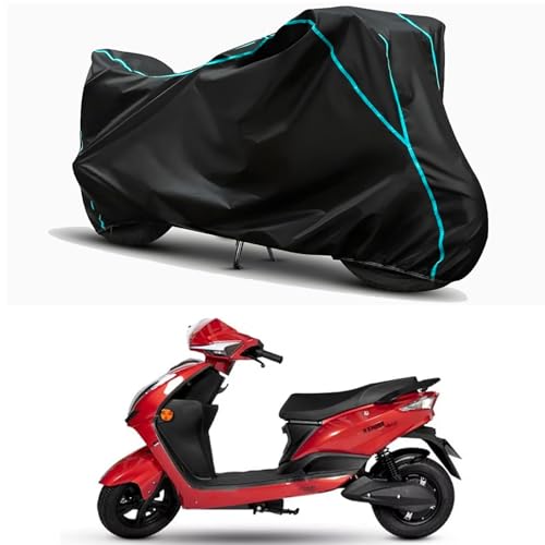 Image of Waterproof Bike Body Cover Compatible for | EeVe Xeniaa | Taffeta Fabric, Sky Piping Design, Bottom Elastic Fit | Dustproof, Sun UV & Rain Protection for All Weather.