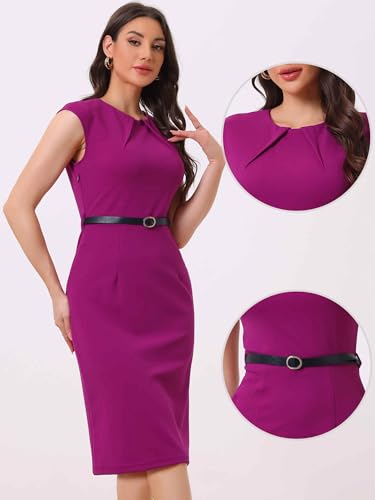Image of Allegra K Business Dress for Women's Work Elegant 2026 Cap Sleeve Belted Office Sheath Dresses