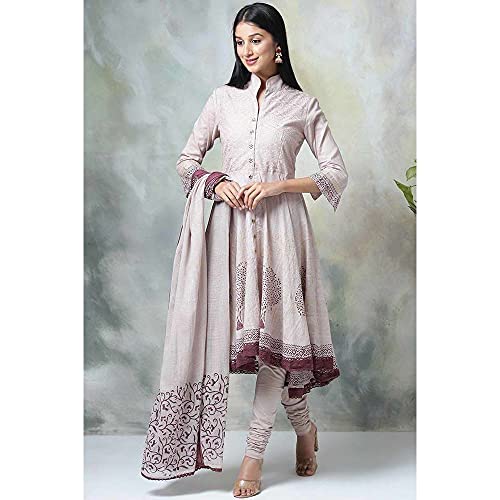 Image of BIBA Women Cotton Asymmetric Solid Suit Set