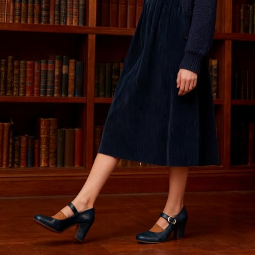 Image of SHODENSE Women Vintage Chunky High Heel Mary Jane Shoes Round Closed Toe Ankle Strap Dress Sandals 3 inch Block Heels Mary Jane Lolita Pumps Two-Toned Patchwork Buckle Office Lady Wedding Retro 4-11 M US