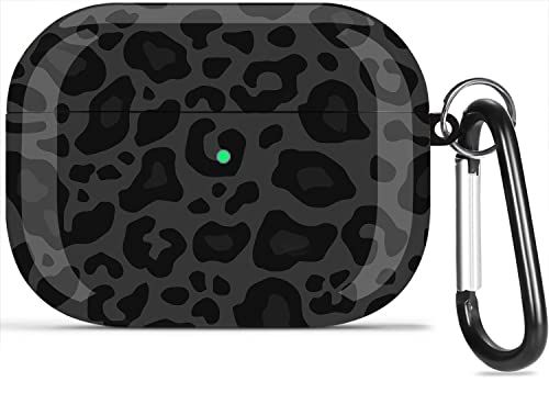 Olytop for Airpods Pro 2nd/1st Generation Case Leopard 2019/2022/2023, Cute Air pods Pro Protective Printed Cover Skin Women Girl for Apple iPod Pro 2/1 Gen Case with Keychain - Black/Grey Leopard