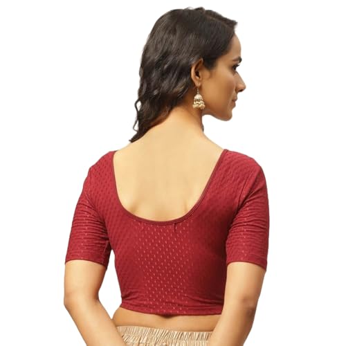 Image of Fressia Fabrics Pure Cotton 4-Way Stretch Readymade Blouse for Women | Free Size to 4XL Stretchable Round Neck Dobby Cotton Half Sleeve Readymade Saree Blouse for Women Stylish