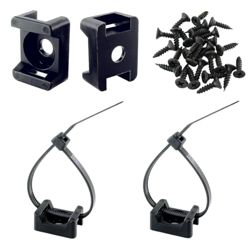 HS Saddle Type Cable Zip Tie Mounts Base Kit with Screw Hole Set Strong 6 Inch Nylon Cable Ties and Screws Each 100 PCS Wire Clips Anchor Management Fastener for Baseborad Wall or Desk Black