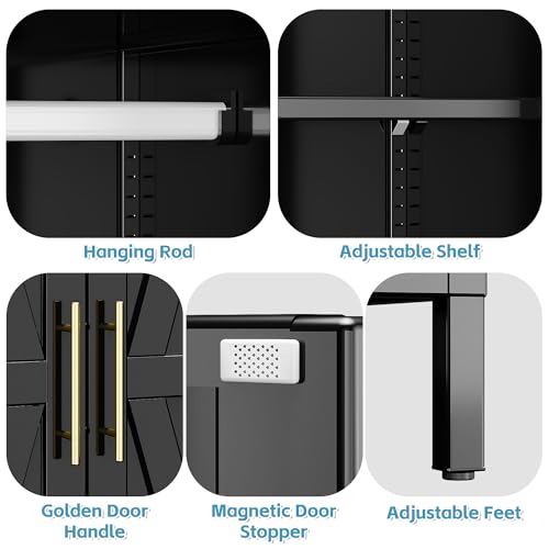 Image of Aobabo Metal Wardrobe Cabinet with 1 Drawer, 71 inch H Metal Armoire Wardrobe Closet with 1 Adjustable Shelf and Hanging Rod for Home, Laundry Room, Office, Installation Required, Black