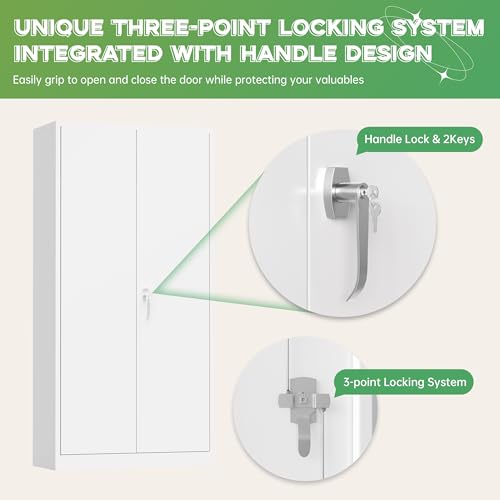 Image of INTERGREAT Metal Wardrobe Closet, 71 inch White Locking Storage Wardrobe Cabinet with Doors and Shelves, Tall Steel Clothes Storage for Office, Home, School, Gym