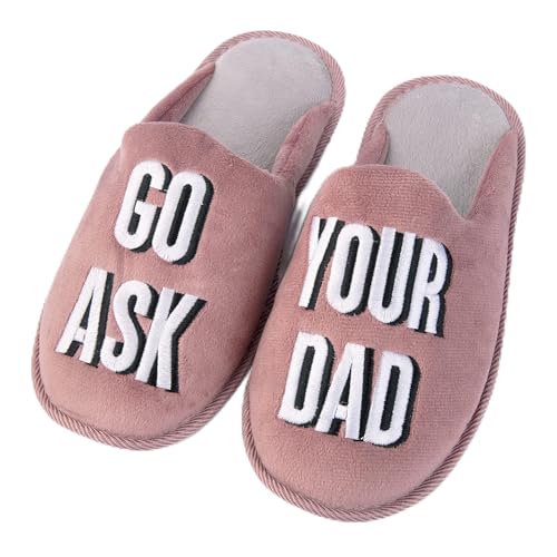 Handcraft Staycation NYC Ladies Funny Quote Scuff Slipper, Plush Non Slip House Slippers for Women, Comfy Soft Sole Bedroom Shoes