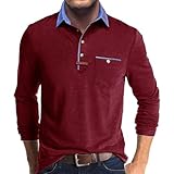 Men Polo Shirt Lightweight Breathable Casual Long Sleeves Tops Outdoor Golf Sport Fashion T-Shirt J-Wine Red XXL