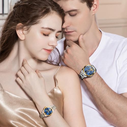 Image of OLEVS Couple Pair Watches Set Automatic Mechanical Self Winding Dress Matching Watch for His and Hers Valentines Day Gifts