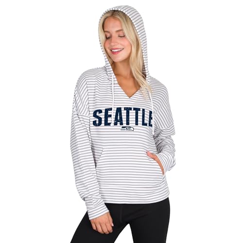 Concepts Sport Women's White/Gray Seattle Seahawks Liftoff Striped V-Neck Hoodie