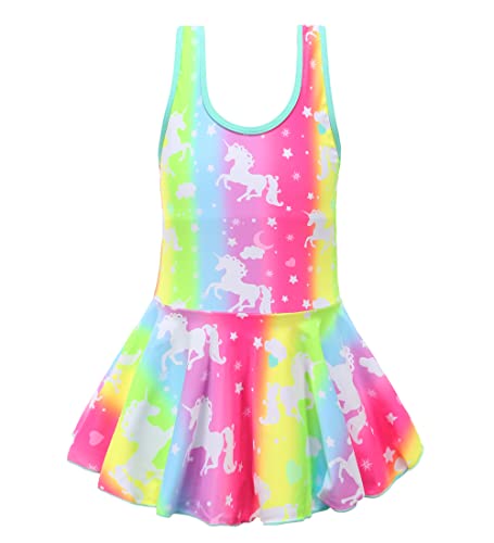Image of Girls One Piece Rainbow Unicorn Swimsuit Stars Print Swimwear Bathing Suit