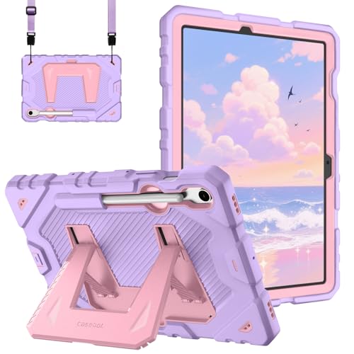 Fintie Kids Friendly Case for Samsung Galaxy Tab S10 Lite/ S10 FE/ S9 FE 10.9 Inch/Tab S9 11 Inch, Fully-Body Rugged Heavy Duty Shockproof Protective Case with Kickstand & Shoulder Strap, Purple