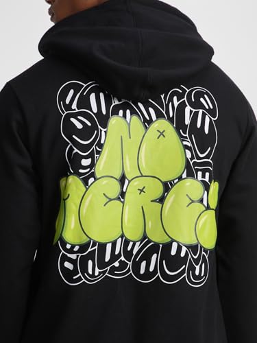 Image of Veirdo Cotton Fleece Regular Fit Hooded Sweatshirt Lastest Back Graphic Printed Winter Hoodies for Men (Available Colors: Marine Green, Marshmellow, Black, SOYA Bean, Orange & Blue)