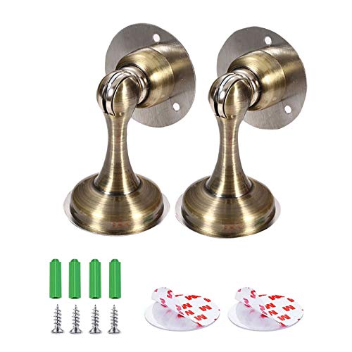 Magnetic Door Stop 2 Pack, Stainless Steel Brushed Door Stopper, Wall or Floor Mount Door Stopper, with Screws and 3M Double Sided Adhesive Tape No Need to Drill (Color : Qinggu)