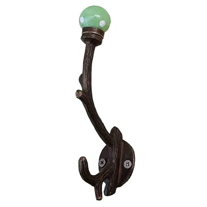 IndianShelf Handmade Dot Hooks Hangers Holders Wall Hanging Coat Key Mount Hat Mug Kitchen Utensils Bathroom (Iron_Green_5.5 Inches)-2 Piece