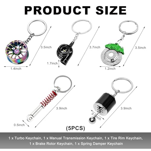 Image of KVAEY 5 PCS Car Parts Model Key Chains, Metal Turbo Keychain Set, Trendy Shock-Absorbent Car Parts Key Chain for Men Women (Green+Black)