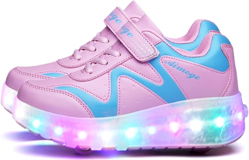 Aikuass - Zapatos con ruedas LED recargables USB para niños y niñas, Doble rueda rosa, 30 EU